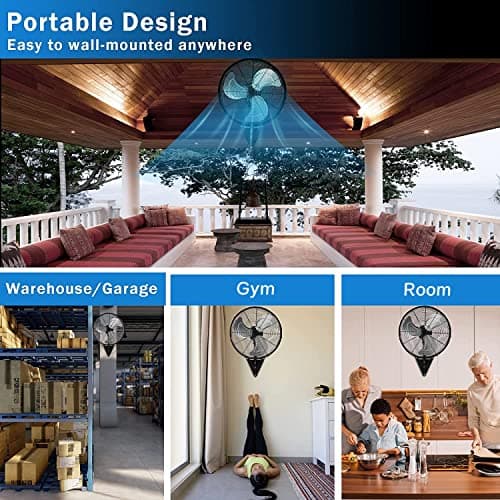 20” Wall Mount Fan 7000 CFM High Velocity Wall Industrial Fan 120° Oscillating Fans 3-Speed for Household, Commercial Use - ETL Listed, Black