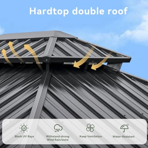 Aoxun 10'x12' Hardtop Gazebo, Aluminum Frame Canopy with Double Galvanized Steel Roof, Outdoor Metal Pavilion with Netting, Curtains for Backyard, Patio and Deck