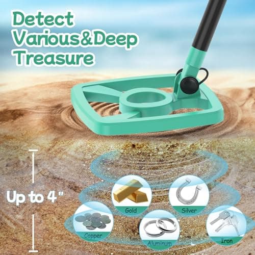 OMMO Metal Detector, Rechargeable Built-in Battery Kids Metal Detector with Funny LCD Display, Adjustable Metal Detectors for Kids with IP67 Waterproof 6.5” Search Coil for Exploring Outdoor