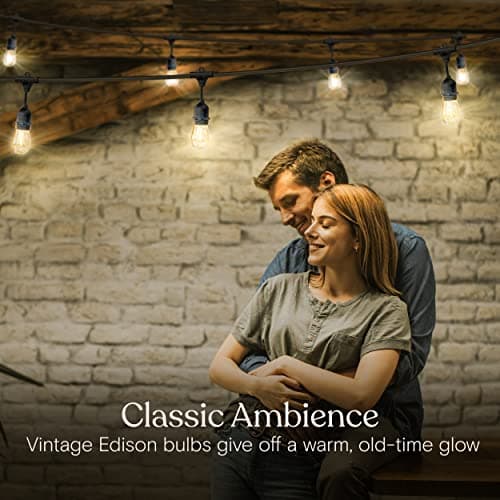 Brightech Ambience Pro LED String Lights - 24 Ft Commercial Grade Patio Lights Outdoor Waterproof - 7 Heavy Duty Porch Lights for Outside, Christmas, Backyard - 1W Vintage Edison Bulbs, Dimmable