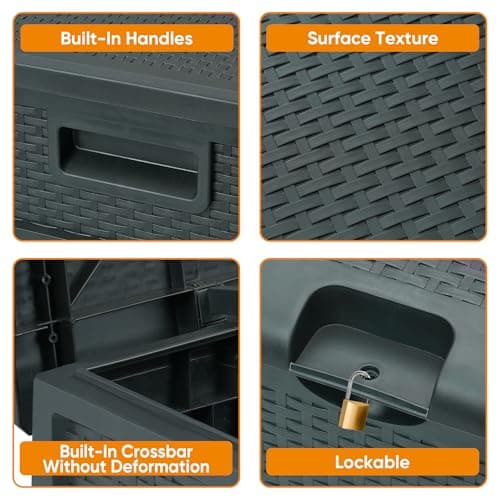 120 Gallon Resin Deck Box, Weatherproof Outdoor Storage Box for Patio, Garden, Pool, and Yard, Lockable Waterproof Bin for Tools, Cushions, and Accessories, Grey
