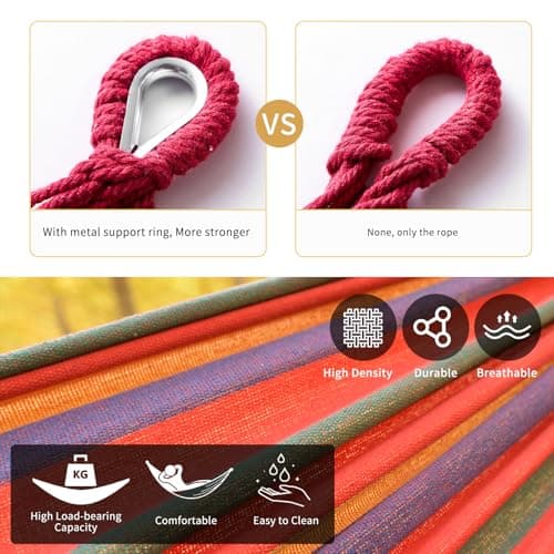 Rainbow Hammock Cotton Hammocks Comfortable Fabric Hammock with Tree Straps for Travel Patio Garden, Hanging Sturdy Hammocks Up to 660lbs Indoor/Outdoor Portable Hamacas with Travel Bag（Rainbow）