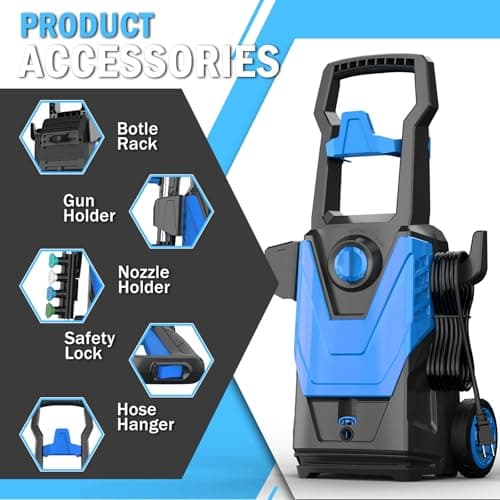 Electric Pressure Washer, 5000PSI 3.2 GPM Power Washer 2025 Upgraded with 55FT Cleaning Range, 4 Nozzles, Foam Cannon, High Pressure Cleaning Machine for Cars, Homes, Patios, Fences, Blue
