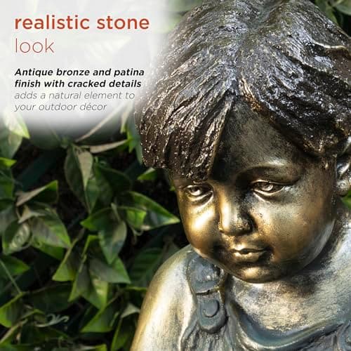 Alpine Corporation 19" Tall Indoor/Outdoor Boy Sitting Down Reading Book Statue Set Yard Art Decoration