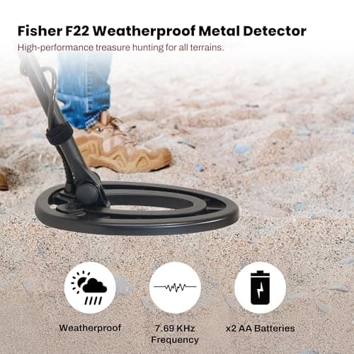 Fisher F44 Metal Detector with Weatherproof Design, Large LCD Display, and Sensitive Detection Features, Ideal for Both Beginners and Experienced Treasure Hunters Seeking Reliable Performance.