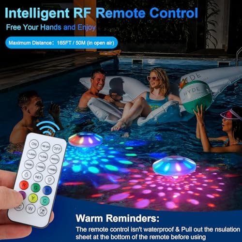 Rechargeable Floating Pool Lights: Remote Control Pool Lights That Float with 6 Dynamic Lighting IP68 Waterproof RGB Upper and Lower Floating Lights for Hot Tub Pool Garden Party 1 Pack