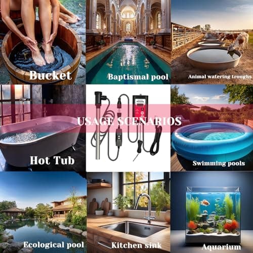 1800W Immersion Water Heater Portable Electric Hot Tub & Pool Fully Submersible Water Heater with Thermostat, GFCI Leakage Protection for Bathtub, Buckets, Swimming Pool, Baptistry, Pools