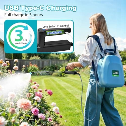 3.2 Gallon Battery Powered Backpack Sprayer, Upgraded Electric Back Pack Sprayer with 3 Spray Force, Battery Indicator, Rechargeable Handle, 41" Telescopic Wand, 5 Mist Nozzles, for Lawn and Garden