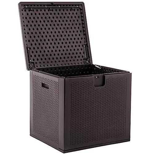 BTEXPERT 80 Gallon Large Deck Box Outdoor Storage Container for Patio Furniture Garden Tools Cushions Pool Supplies Sports Equipment Waterproof Lockable Steel Metal insert rod UV Resistant Resin