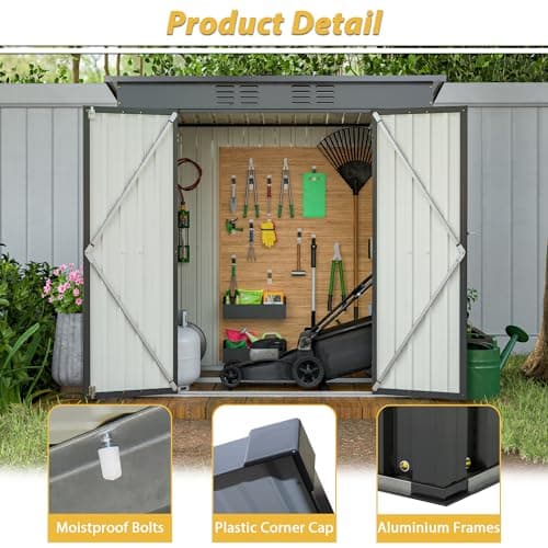 6x4 FT Outdoor Storage Shed with Lockable Double Doors, Aluminum Frame, Weatherproof with Frame Floor, Metal Tool Shed for Garden, Backyard, Patio, and Equipment Storage