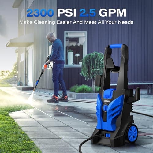 Electric Pressure Washer, Power Washer with Foam Cannon, Portable Pressure Cleaning Machine with 4 Different Nozzles for Cars, Driveways, Fences, Patios, Home Cleaning, 2.5 GPM
