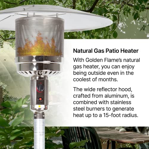 Outdoor Natural Gas Patio Heater, 45,000 BTU, XL-Series, Propane Heater, Anti-Tilt Safety Shut-Off, Portable Heater, Includes Drink Table & Wheels, Residential & Commercial Matte Mocha 89" Tall