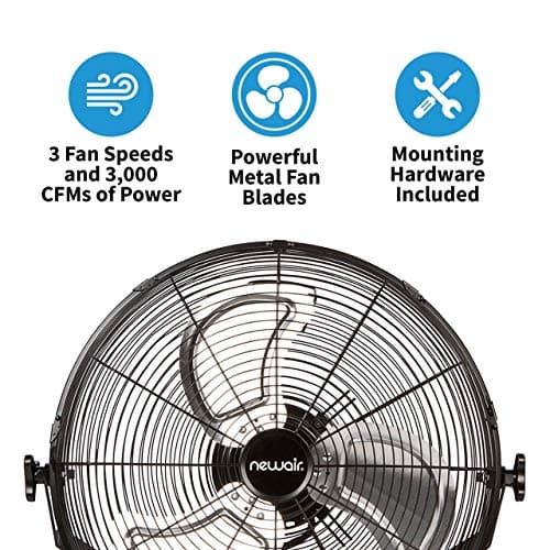 Newair Wall Mounted High Velocity Fan | 18" Air Fan | Quiet Blade Fan | 3 Speed Settings Box Fan | Heavy Duty Fan For Industrial Use | Portable Outdoor Shop Fan | Black | WindPro18W, 3000 CFM