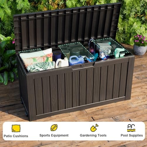 Outdoor Storage Box with Wheels – 75 Gallon Mobile Waterproof Resin Deck Box, Lockable Storage for Patio Cushions, Garden Tools, Pool Accessories – UV-Resistant Storage Bench for Backyard & Deck