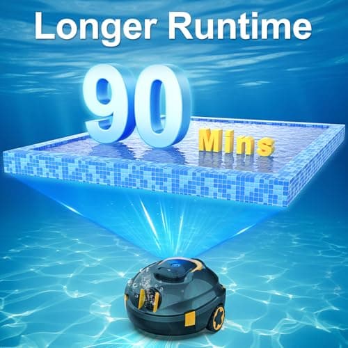 Y20 Cordless Robotic Pool Cleaner, Automatic Pool Vacuum, 90 Mins Runtime, Auto-Parking, Lightweight, Powerful Robot for Above/Inground Pool up to 1100 Sq.Ft (Black-Orange)