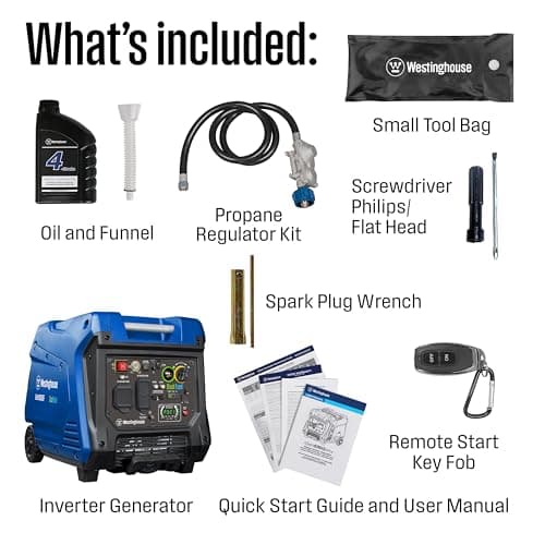 Westinghouse 5000 Peak Watt Super Quiet Dual Fuel Portable Inverter Generator, Remote Electric Start, Gas & Propane Powered, RV Ready 30A Outlet, Parallel Capable, Blue/Black