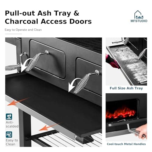 MFSTUDIO Multifunctional Extra Large 49 Inch BBQ Charcoal Grills with Temperature Control, Side Table and Easy Clean Ash Tray, Barrel Barbecue Grill for Multiple-family Household and Friends Party
