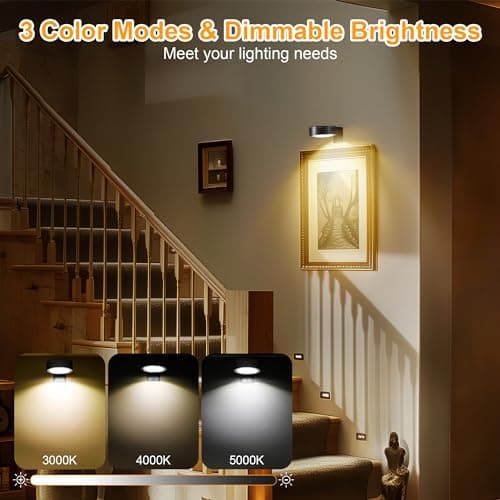 3Pcs Picture Lights for Wall Battery Operated, Magnetic Led Painting Light with Remote Dimmable and Timer, 3 Lighting Modes Art Display Light for Picture Frame, Wireless Wall Decor Puck Lights, Black
