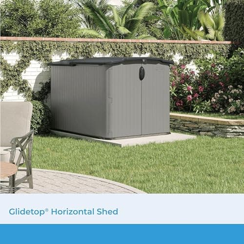 Suncast Glidetop Horizontal Outdoor Storage Shed with Pad-Lockable Sliding Lid and Doors, All-Weather Shed for Yard Storage, 57.5" W x 79.75" D x 52" H, Made in The USA