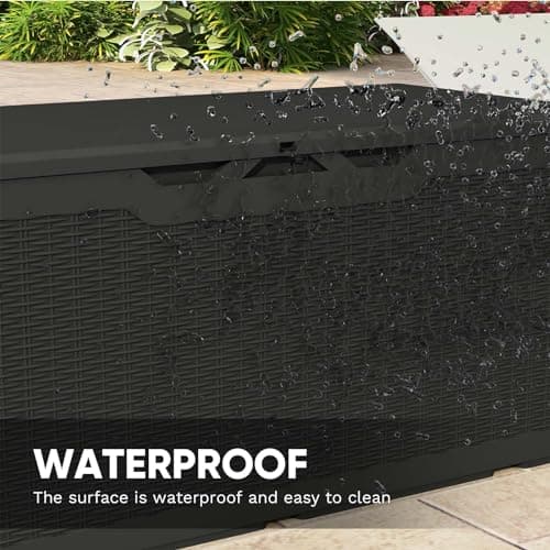 Patiowell 100 Gallon Resin Deck Box, Waterproof Large Outdoor Storage Box for Patio Furniture and Garden Tools, Black