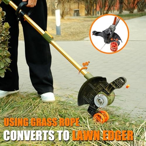 12-Inch Cordless String Trimmer & Edger, (2 x 21V 4.0Ah Electric Brush Cutter Battery Powered), with Auxiliary Bracket, Side Ball, 90° Rotary Head, Telescopic Handle, 3 Cutting Methods(WEG21T)