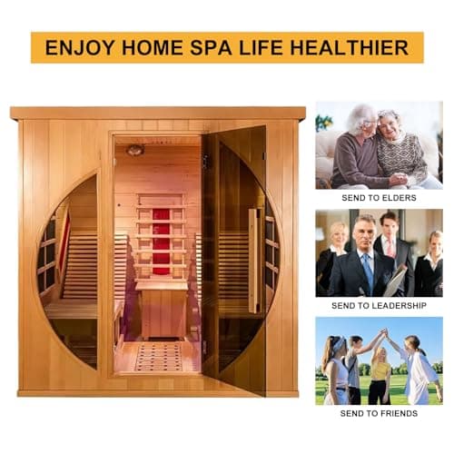 ZONEMEL Far Infrared 2 Person Wooden Sauna Room with Recliner, Red Cedar Luxury Indoor Sauna with 10 Heating Panels, Oxygen Bar, 3400 Watt, Infrared Therapy Wood Dry Heat Sauna, 220V