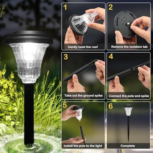 Solar Pathway Lights Outdoor Waterproof, 8 Pack 6500K Solar Garden Lights with Auto On/Off, Bright Outdoor Garden Decor for Yard Patio Walkway Lawn Landscape, Cold White