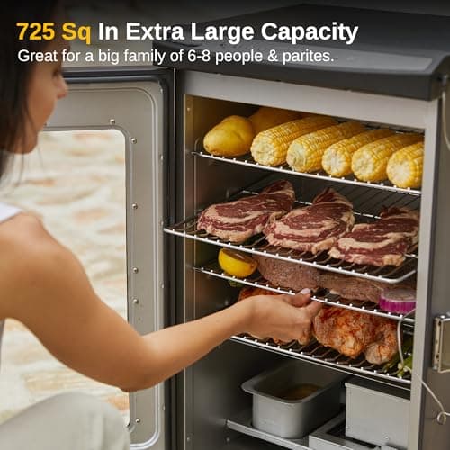EAST OAK 30" Electric Smoker, Outdoor Smoker with Glass Door & Meat Thermometer, 725 Sq Inch Large Capacity, 4 Detachable Racks for Backyard BBQ, Party, Outdoor Cooking Night Blue