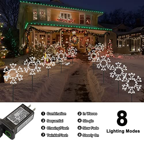 Snowflakes Christmas Pathway Lights Outdoor, 10 Large Snowflakes Christmas Decorations Outdoor Yard, Pathway Marker Stake Lights for Patio Ground Path Sidewalk Walkway Driveway