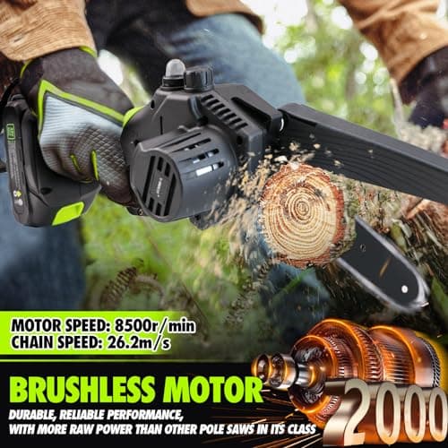 2-in-1 Cordless Pole Saw, 6 Inch Brushless Pole Chainsaws Mini Handheld Chainsaw with 2× 21V Batteries, 6.5lb Lightweight, Auto Oiling, 15 FT MAX Extension Pole Saws for Tree Trimming