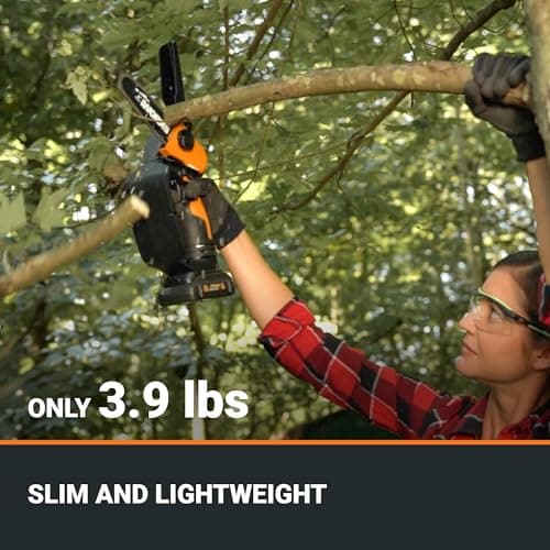 Worx 20V 5" Mini Cordless Chainsaw, 3.9 lbs, 22 ft/s Chain Speed, Power Share Battery, Upper & Hand Guard WG324 - Battery & Charger Included