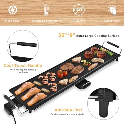 Electric Nonstick Extra Larger Griddle Grill-35" Teppanyaki Grill BBQ with Adjustable Temperature &Insulated Handles for Indoor/Outdoor