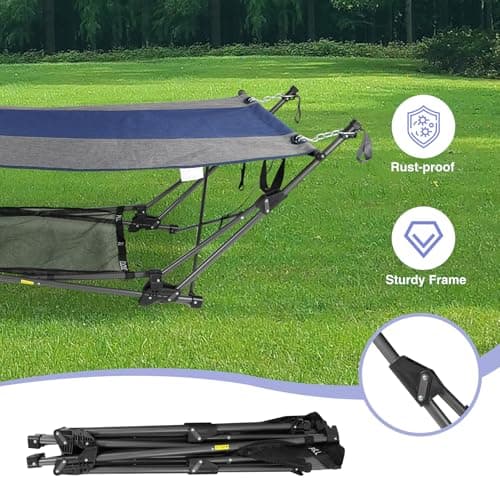 RedSwing Portable Folding Hammock with Stand,Foldable Camping Hammock with Removable Pillow,Storage Net,Foldable Lounge Camping Bed for Adults for Outdoor,Backyard,Beach,Garden,Lawn