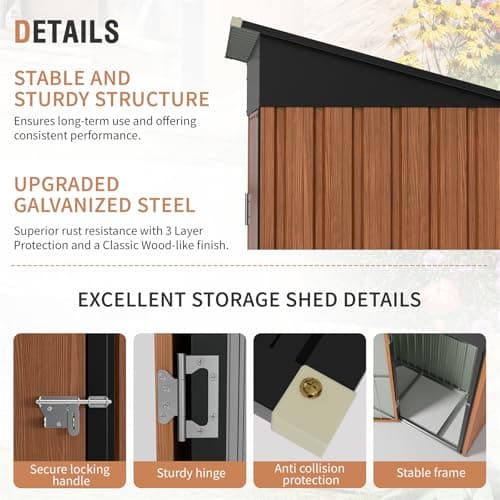 5x3 Ft Storage Shed, Outdoor Metal Shed with Floor & Lock, Small Lean to Shed, Compact Vertical Outside Bike Tiny House for Garden, Backyard, Patio, Tool