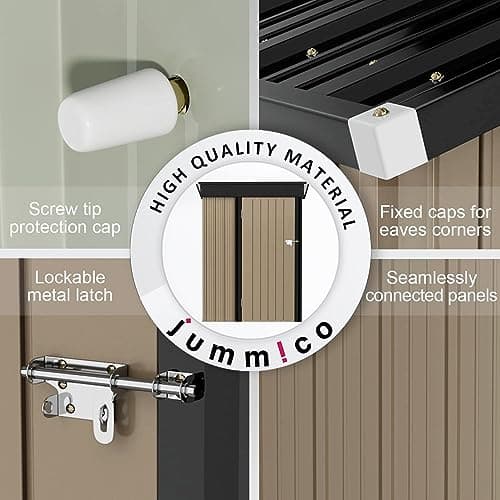 JUMMICO Metal Outdoor Storage Shed 5 x 3 FT Metal Shed with Lockable Door,Waterproof Garden Tool Shed Storage House for Backyard Patio Lawn, Brown