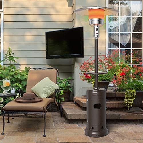 Tangkula 48,000 BTU Propane Patio Heater with Wheels, Outdoor Heaters for Patio with Shelf Tabletop, Stainless Steel Burner, Auto Shut Off & Tip-Over Protection, Portable Patio Heaters for Outdoor Use