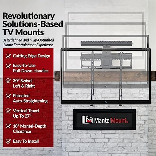 MantelMount- MM340 Above Fireplace Pull Down TV Mount- Televisions 44" to 80" Up to 90 lbs - Safe Auto-Adjusting TV Mounts - Patented Motion Stops, Handles, Balancing Technology - Superior Steel