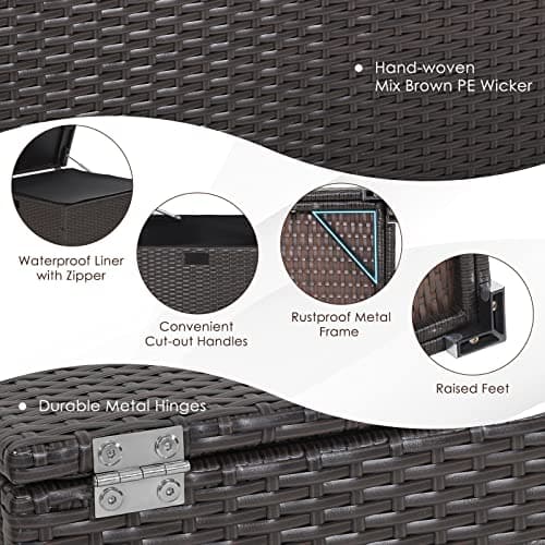 RELAX4LIFE Outdoor Storage Box 72-Gallon - Outside Wicker Storage Bin with Waterproof Zippered Liner, Gas Strut, Package Delivery Boxes for Outside, Accessories, Garden Tools Storage Deck Box