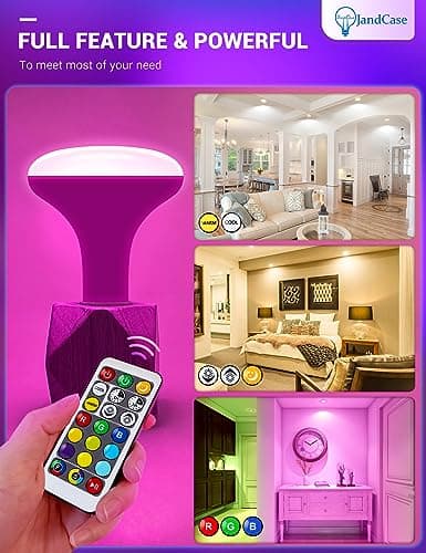 JandCase BR30 Color Changing Light Bulb, RGB+Warm+Cool White LED Flood Lights, 12W(100W Equivalent), 1050lm, Remote Control, Dimmable Multi-Color Can Light Bulbs for Ceiling, E26 Base, 2 Pack