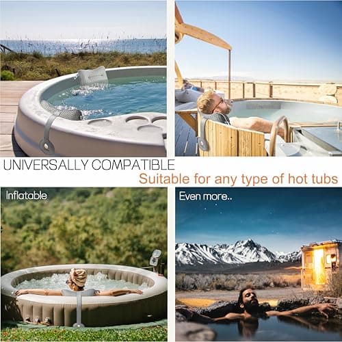 2-Pack Large Pillow for Hot Tub (Grey), Spa, and Chaise Lounge - Universal Headrest & Neck Support Cushion, Adjustable Height with Long Strap, Easy Drying with Hook (2-Pack)