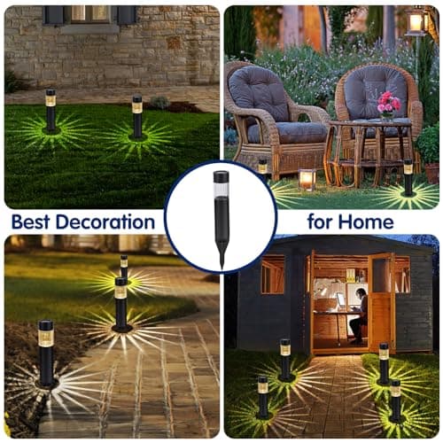 Solar Pathway Lights Outdoor, 12 Pack Waterproof Stainless Steel LED Solar Stake Lights, Garden Landscape Lighting for Walkway, Driveway, Garden, Yard, Lawn, Patio Decor, Warm White