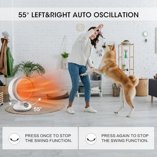 2 in 1 Heater Fan Combo, 1500W Portable Space Heater with Adjustable Temperature, Electric Cooling Fan with Oscillating,Overheat & Tip-Over Protection, Ideal for Home & Office Use