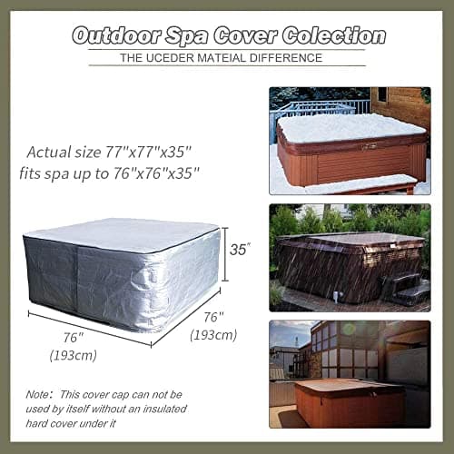 UCEDER Hot Tub Cover with Insulation170G Polyethylene Spa Cover Waterproof and UV Protection Hot Tub Sun Shield(76"x76"x35",Silver)