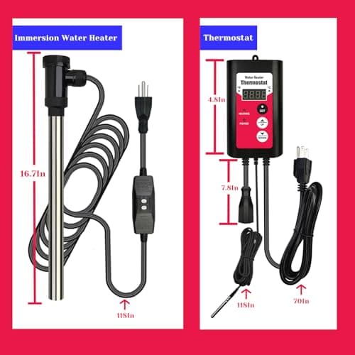 1800W Immersion Water Heater Portable Electric Hot Tub & Pool Fully Submersible Water Heater with Thermostat, GFCI Leakage Protection for Bathtub, Buckets, Swimming Pool, Baptistry, Pools