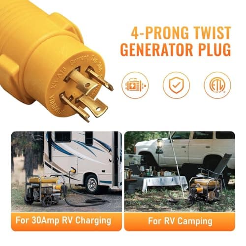 MECMO NEMA L14-30P to TT-30R 30 Amp RV Generator Adapter, 4 Prong Locking 120/240V L14-30P Generator Plug to TT-30R 30A RV Outlet, Transfer Switch Ready Portable Generator Power Adaptor w/ ETL Listed