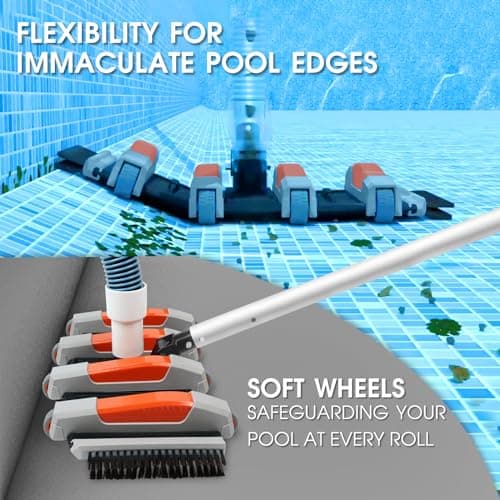 Heavy Duty Pool Vacuum Head with Side Brush & Wheels for Vinyl Liner Professional Weighted Swimming Pool Vac Cleaner Heads for Inground & Above Ground Pool - Orange
