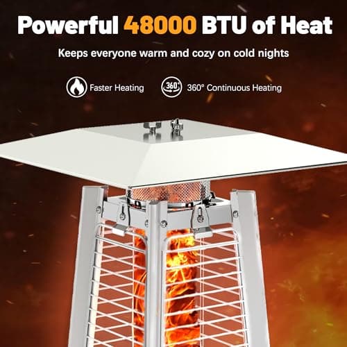 FOOWIN Patio Heater,48,000 BTU Outdoor Patio Heater with Wheels,Propane Patio Heater w/Waterproof Cover & Gloves,Quartz Glass Tube Pyramid Patio Heater for Outdoor Use,Party,Backyard,Garden,Black