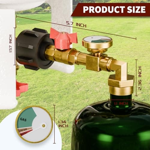 Propane Refill Adapter (Elbow) Design with Valve and Gauge, Upgraded Propane Refill Adapter 20lb to 1lb Converter, QCC1 Propane Tank Refill Adapter, with ON/Off Control