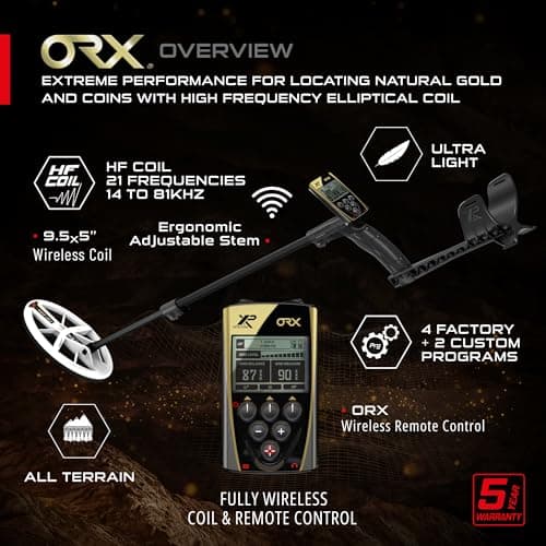 XP Metal Detectors ORX Detector - Specialized in Gold Hunting - with HF Elliptical Coil (9.5x5'') up to 80kHz, Remote Control and S-Telescopic Lite Stem, (ORX-ELLHFRCE)