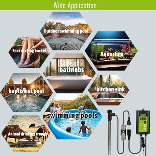 1300W Submersible Hot Tub & Pool Portable immersion Water Heater with Temperature Control and GFCI Leakage Protection for Swimming Pools, Bathtubs, Buckets, Baptistries, and Most Liquids